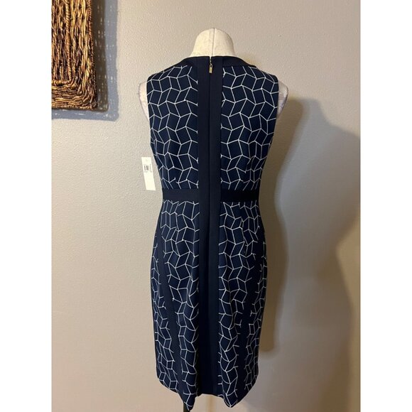 Donna Morgan Sheath Dress 10P 10 P Blue White Classic Career Church NWT NEW - Picture 4 of 9